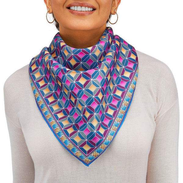 Women's Square Silk Scarf Geometrical Design | Isola del Giglio